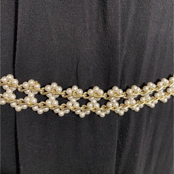 Beaded Belt Gold Tone Faux Pearl Chain Hook Closure Adjustable Fashion Accessory - Picture 1 of 10